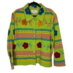 Anu By Natural Embroidered Colorful Blazer Jacket XL Whimy Artsy Art To‎ Wear